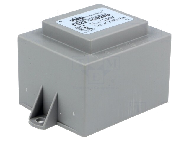 Transformator: ingegoten; 18VA; 230VAC; 7,5V; 2,4A; PCB; IP00 Transformator: ingegoten; 18VA; 230VAC; 7,5V; 2,4A; PCB; IP00